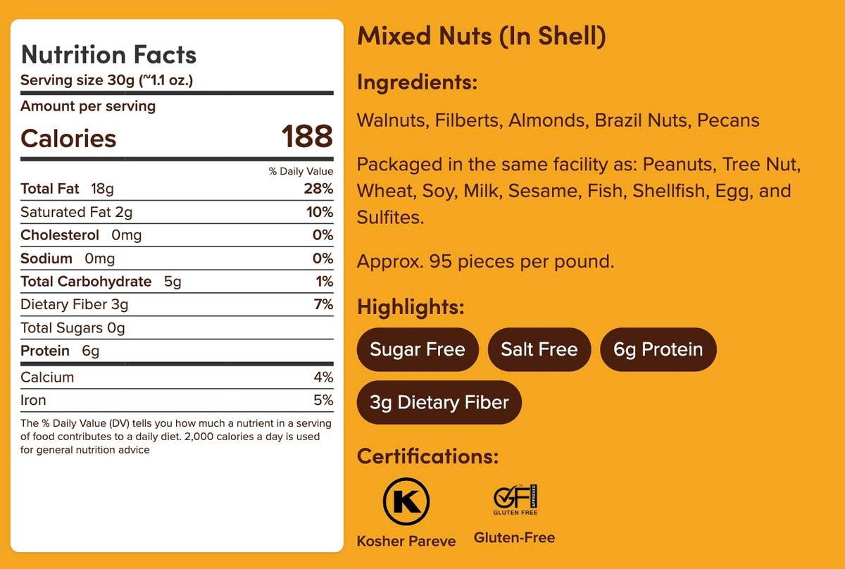 Nuts.com Mixed Nuts in Shell - 3 lb Bag (No Brazil Nuts) | Walnuts, Hazelnuts, Pecans, Almonds