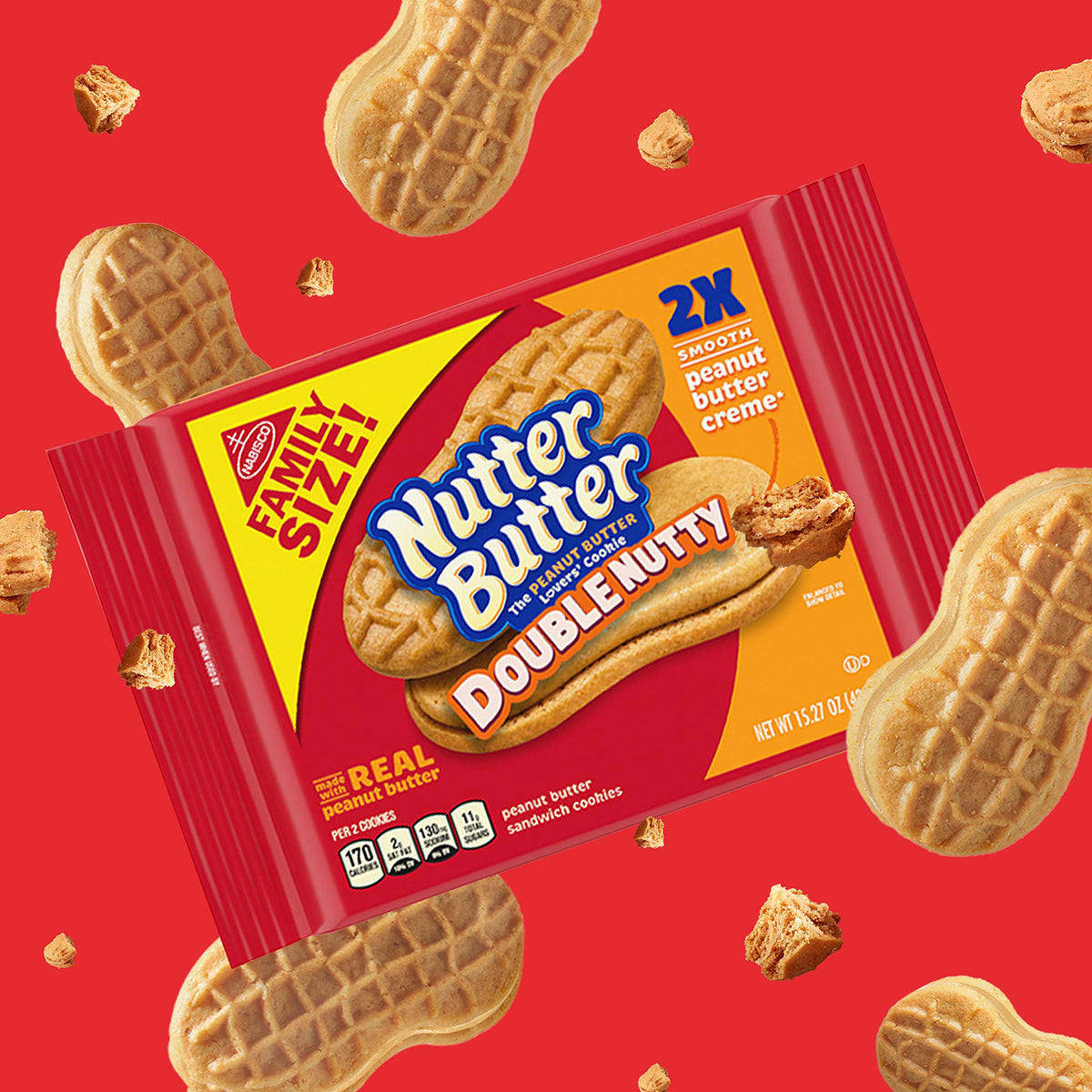 Nutter Butter Double Nutty Peanut Butter Sandwich Cookies – Family Size, 12-15.27 oz Packs