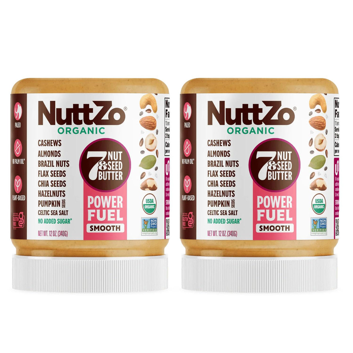 NuttZo Organic Power Fuel — 7 Nuts & Seeds Butter, Smooth, Keto & Paleo Friendly, 2 Pack