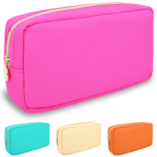 Nylon Small Makeup Bag for Purse, Cute Preppy Makeup Bag Cosmetic Zipper Pouch Purse, Waterproof Portable Travel Toiletry Bag Clutch Makeup Brush Bag Organizer Storage for Women Men Girls(Hot Pink)
