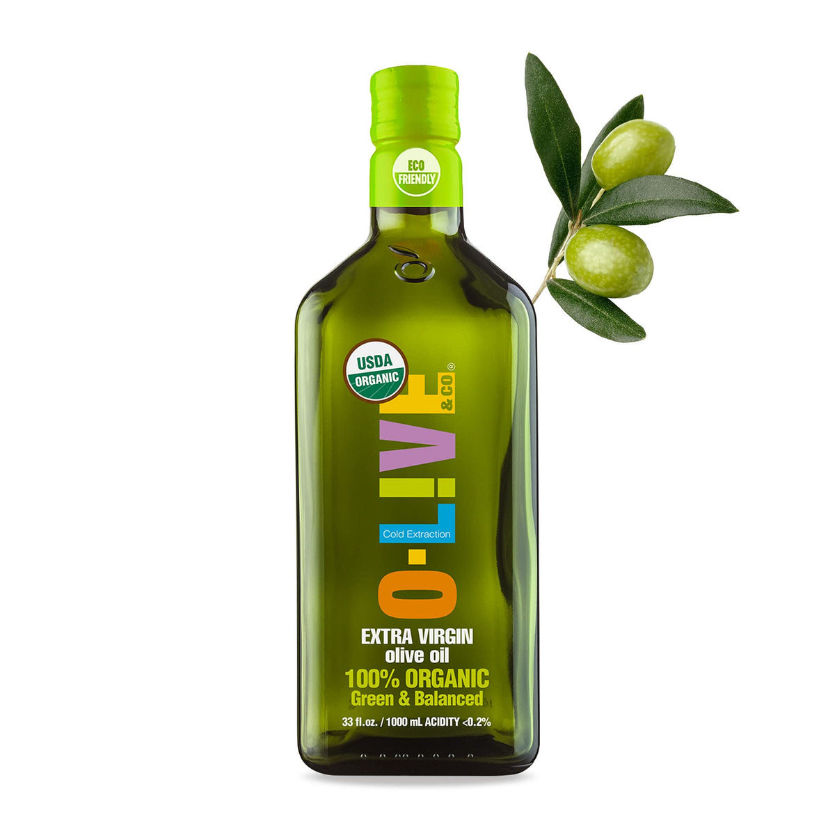 O-Live & Co. Premium USDA Organic Extra Virgin Olive Oil - First Cold Pressed EVOO - 1L