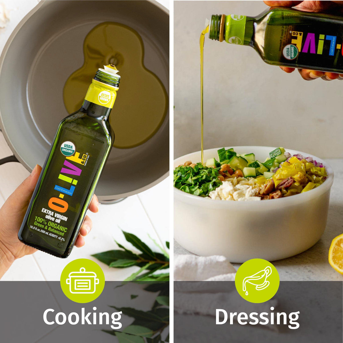 O-Live & Co. Premium USDA Organic Extra Virgin Olive Oil - First Cold Pressed EVOO - 1L