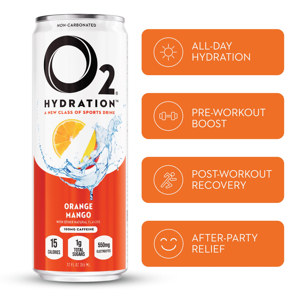 O2 Orange Mango Post-Workout Recovery Drink – Caffeinated Electrolyte Hydration