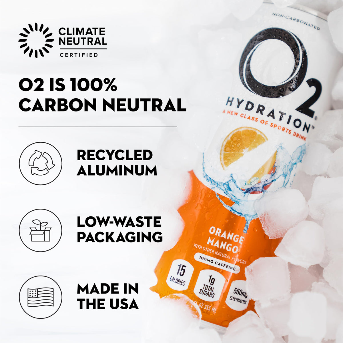 O2 Orange Mango Post-Workout Recovery Drink – Caffeinated Electrolyte Hydration