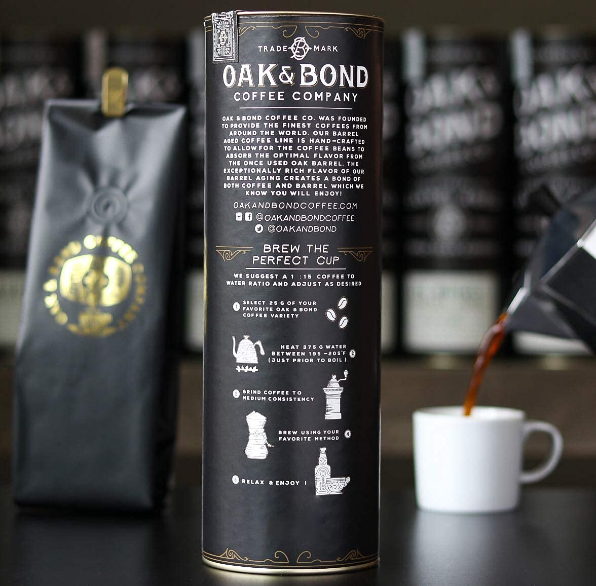 Oak & Bond Espresso Bourbon Barrel-Aged Coffee — Colombia & Brazil Dark Roast, Arabica Whole Bean, 10 oz