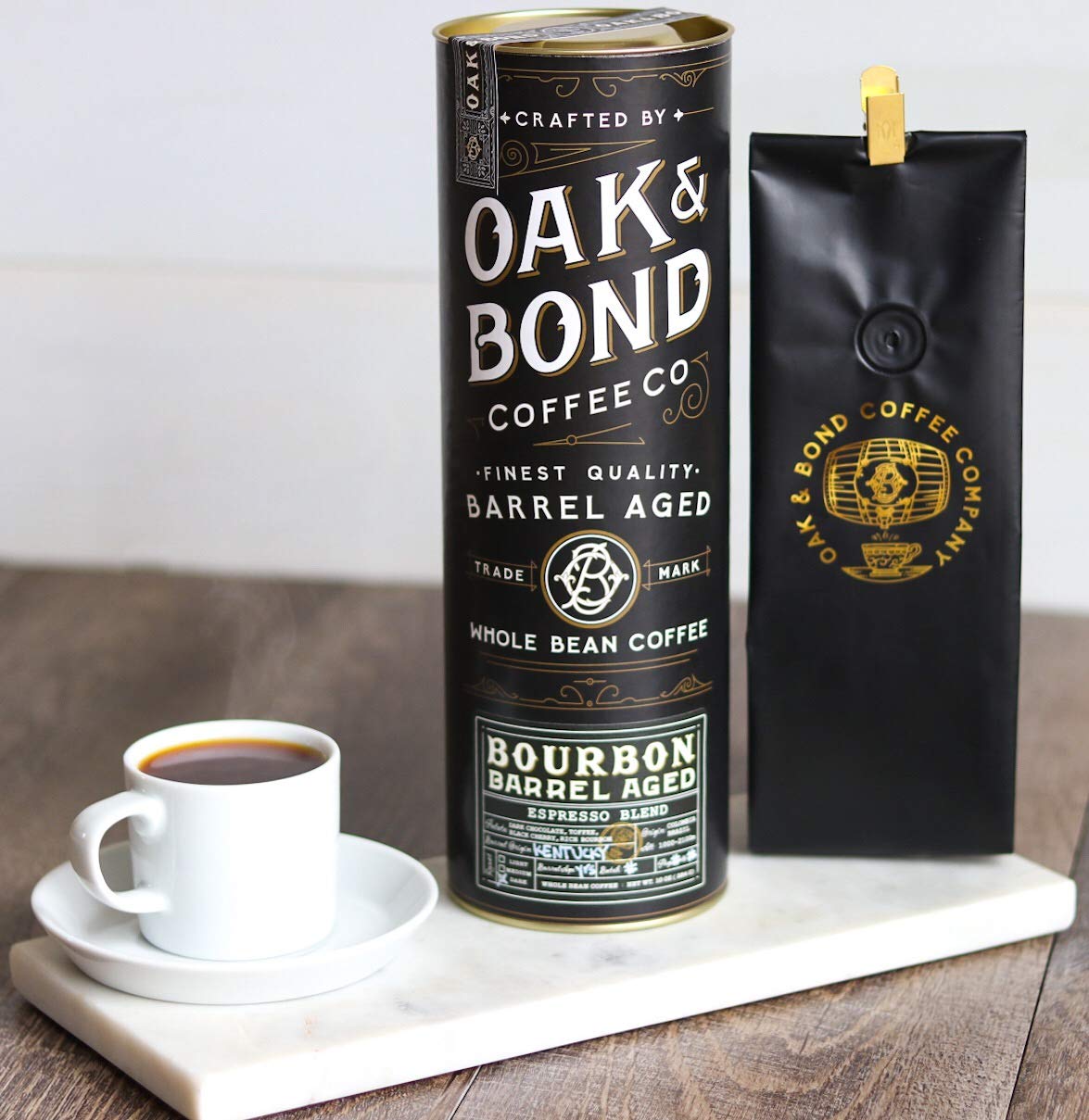 Oak & Bond Espresso Bourbon Barrel-Aged Coffee — Colombia & Brazil Dark Roast, Arabica Whole Bean, 10 oz