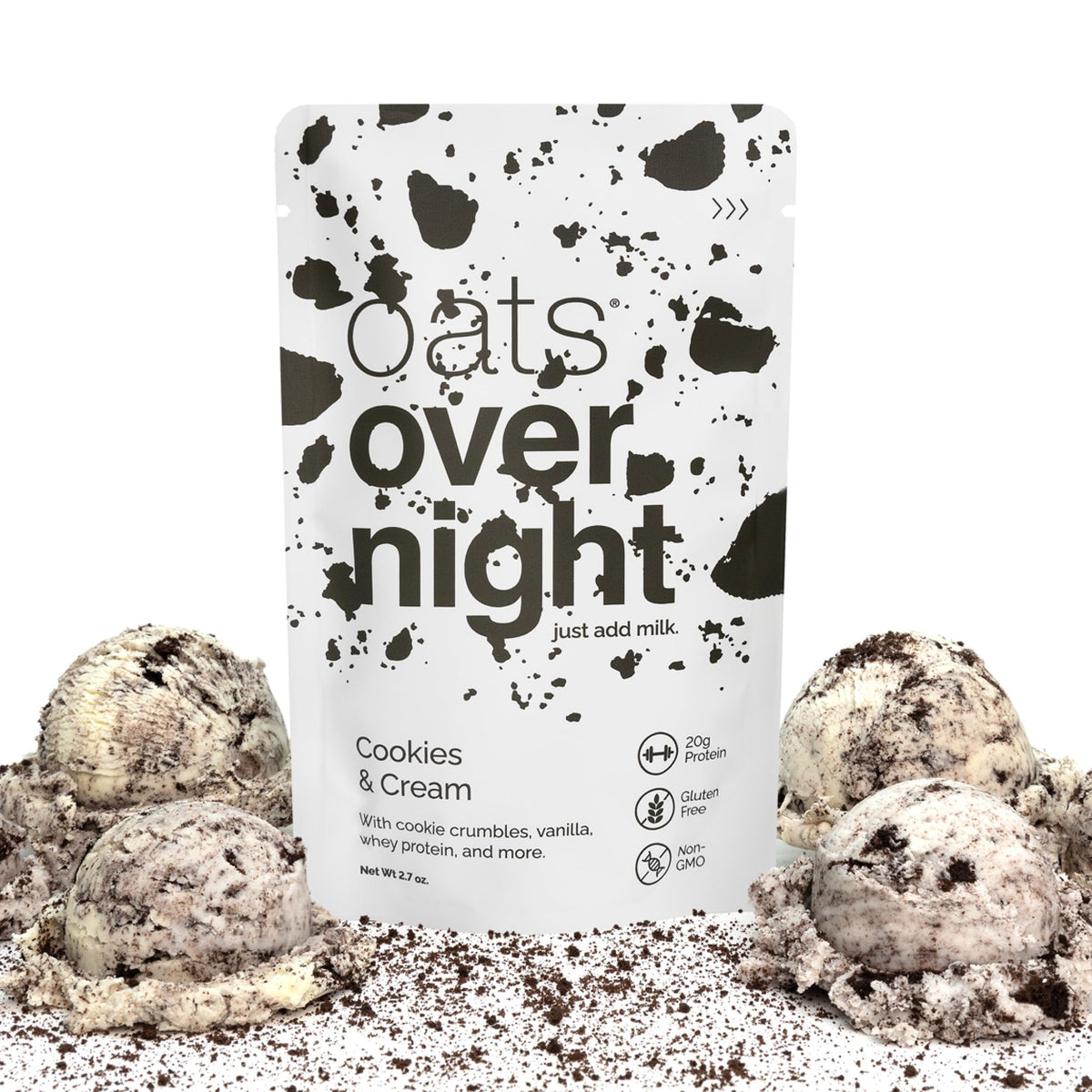 Oats Overnight Cookies & Cream – 20g Protein Overnight Oats (8 Pack), Gluten Free