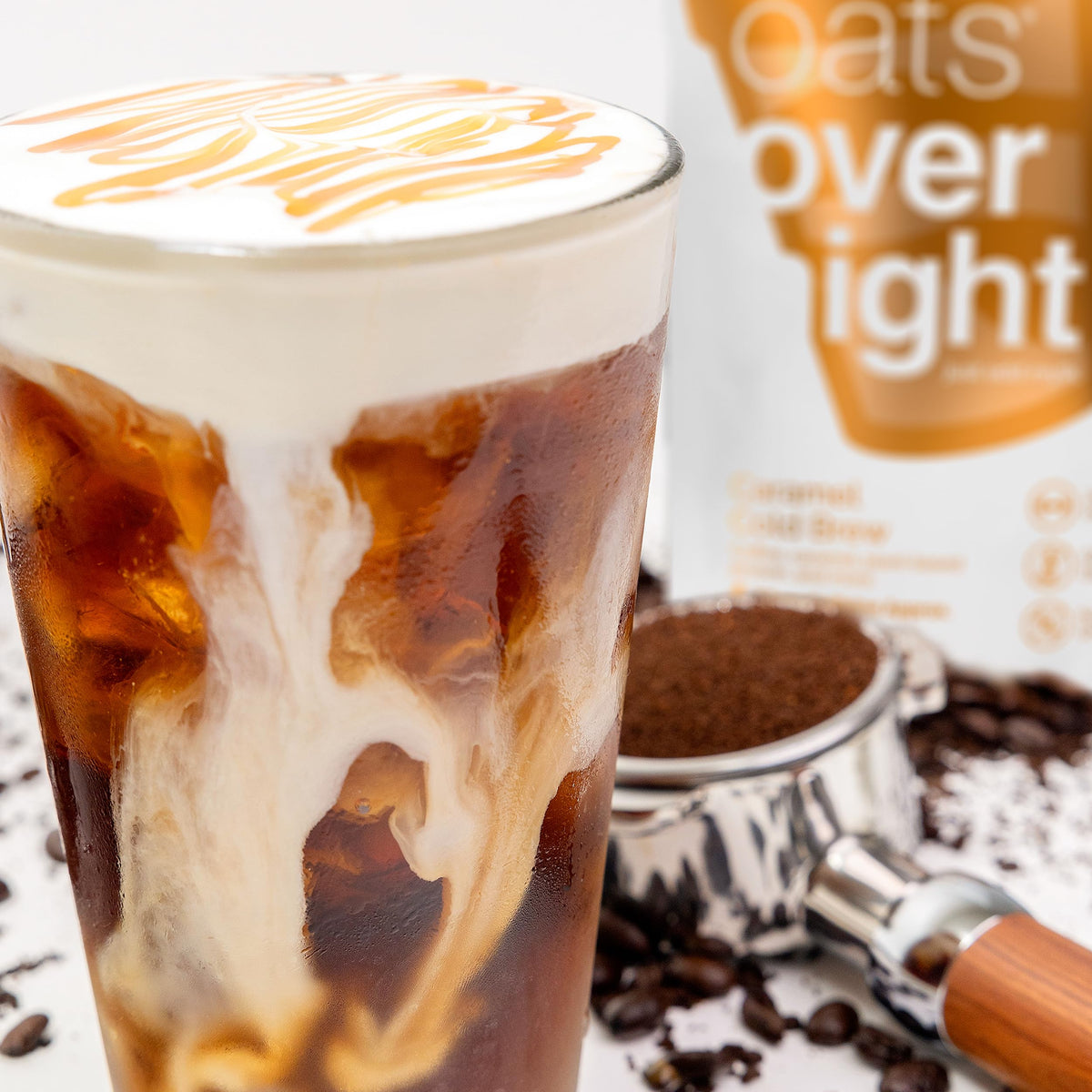 Oats Overnight Caramel Cold Brew - Vegan 20g Protein, High Fiber Breakfast Shake, 65mg Caffeine, Gluten Free (8 Pack)