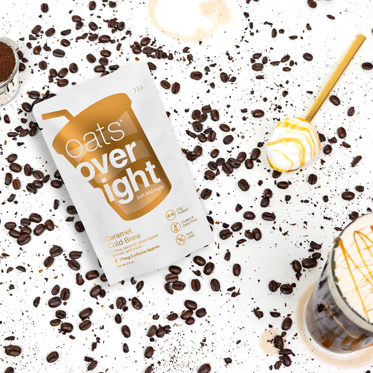 Oats Overnight Caramel Cold Brew - Vegan 20g Protein, High Fiber Breakfast Shake, 65mg Caffeine, Gluten Free (8 Pack)