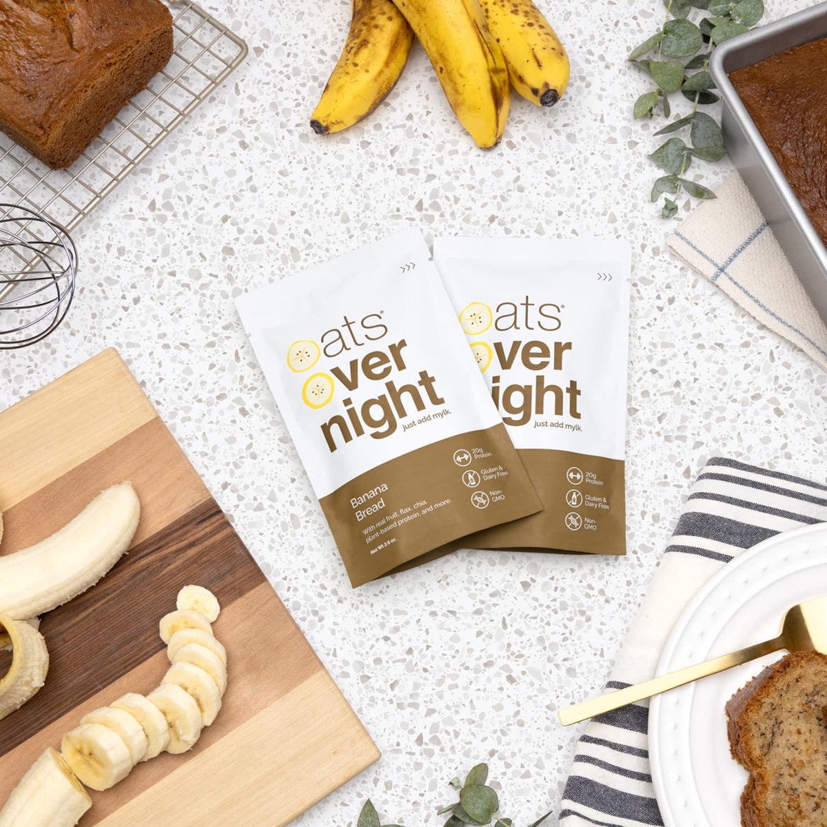 Oats Overnight Banana Bread – Vegan Overnight Oats with 20g Protein, Gluten Free, Non-GMO (8 Pack)