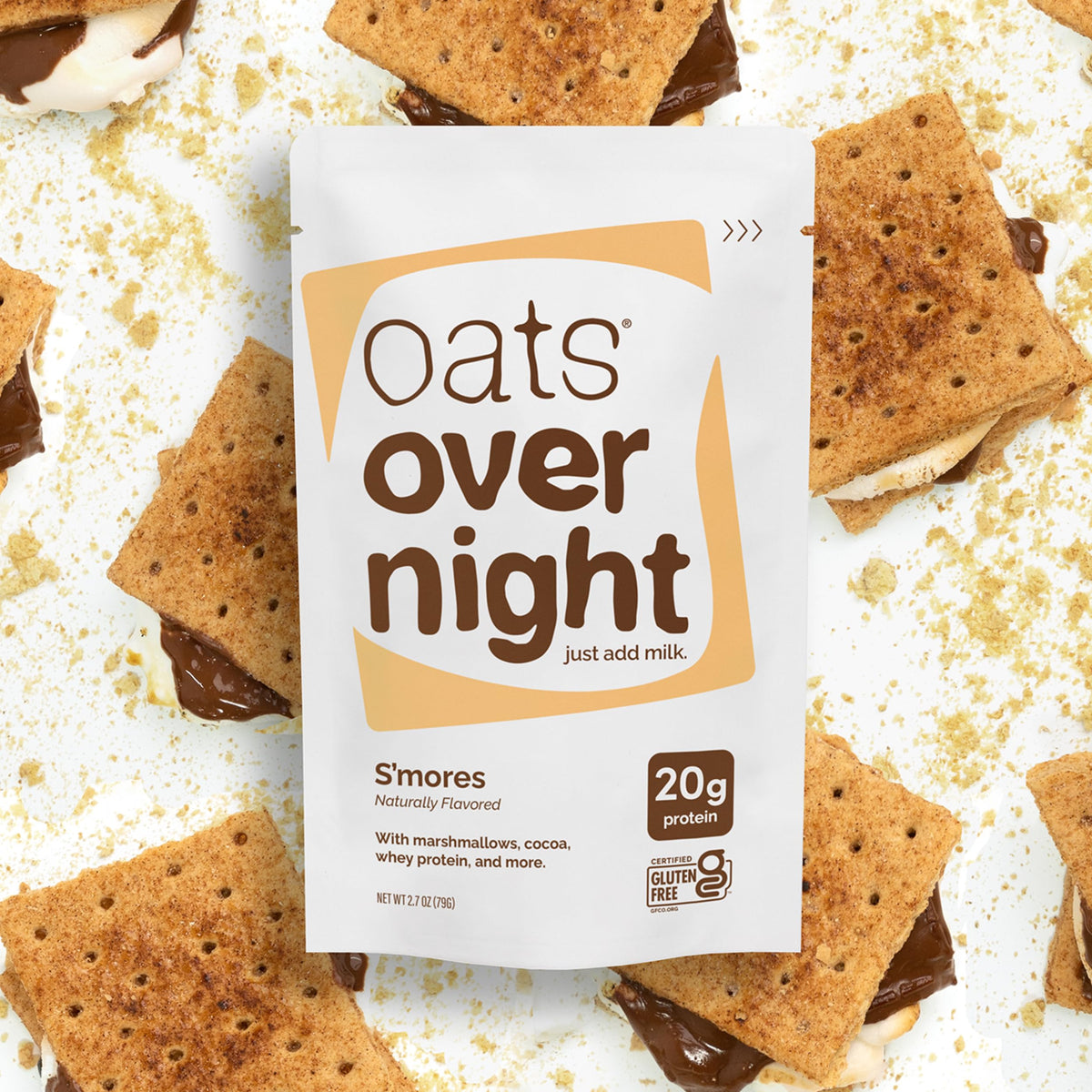 Oats Overnight Smores – 22g Protein Overnight Oats, Gluten Free, Non-GMO (8 Pack)
