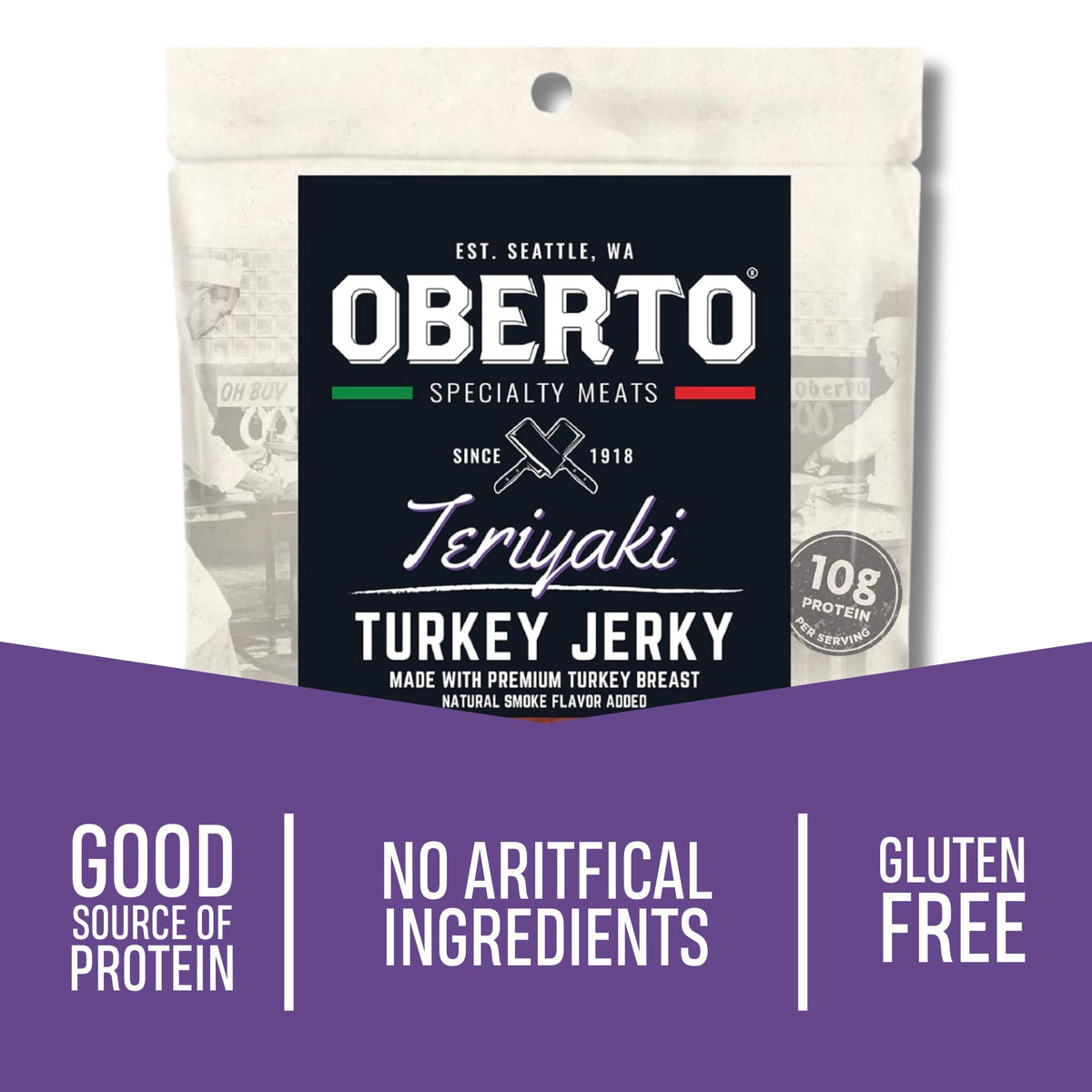 Oberto Teriyaki Turkey Jerky — 10 g Protein per 1 oz, No Artificial Ingredients, Pack of 8 (2.7 oz each)