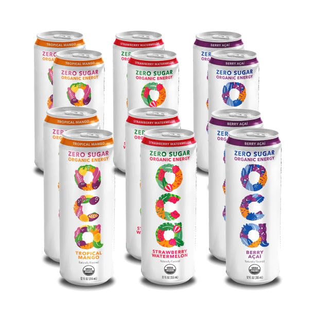 OCA Zero 3-Flavor Variety Pack – Berry Acai, Tropical Mango & Strawberry Watermelon | Organic Energy Drink, Zero Sugar, Vegan, Gluten-Free, 12 fl oz (12-pack)