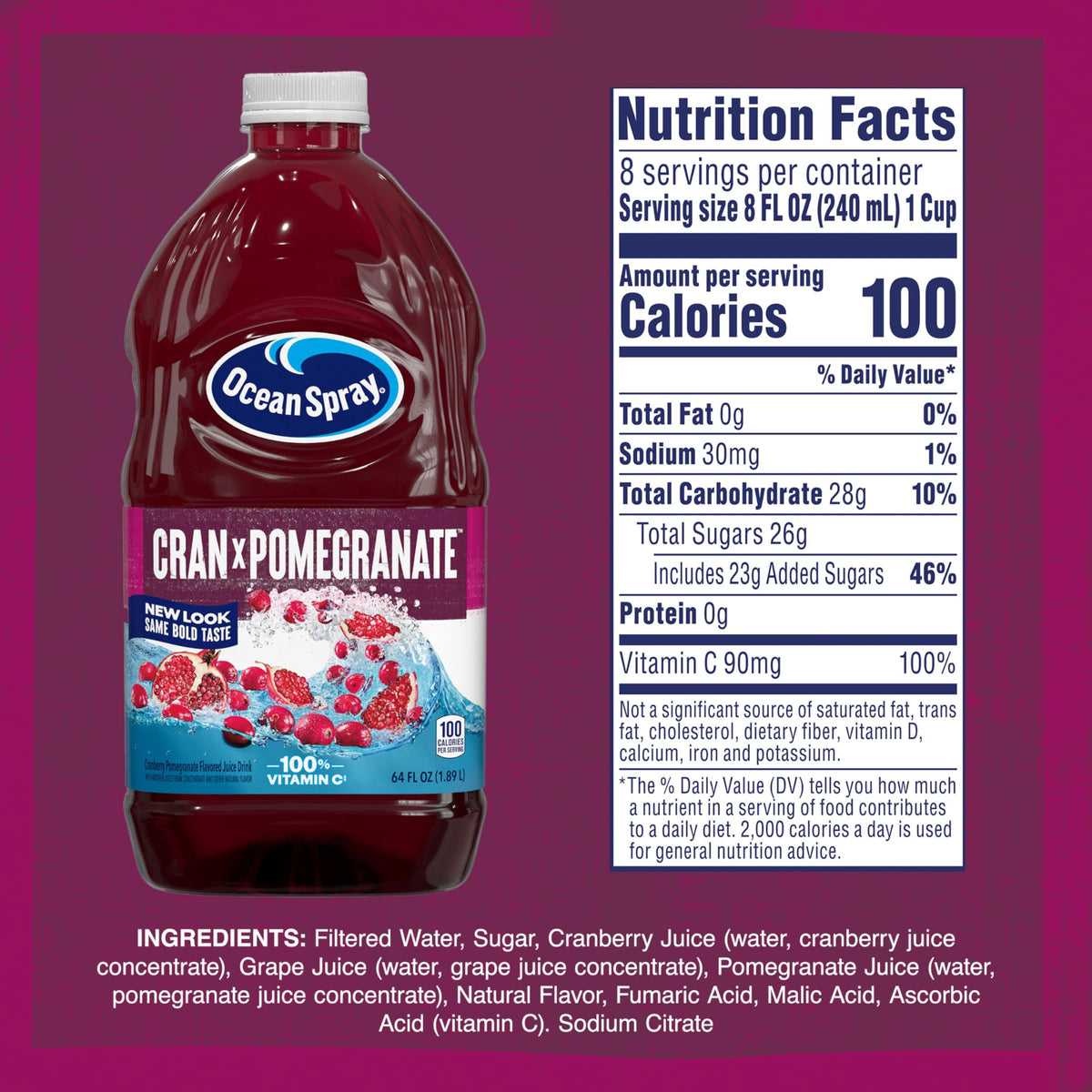 Ocean Spray Cran-Pomegranate Diet Cranberry Juice Drink, 64 oz Bottle (Pack of 8)