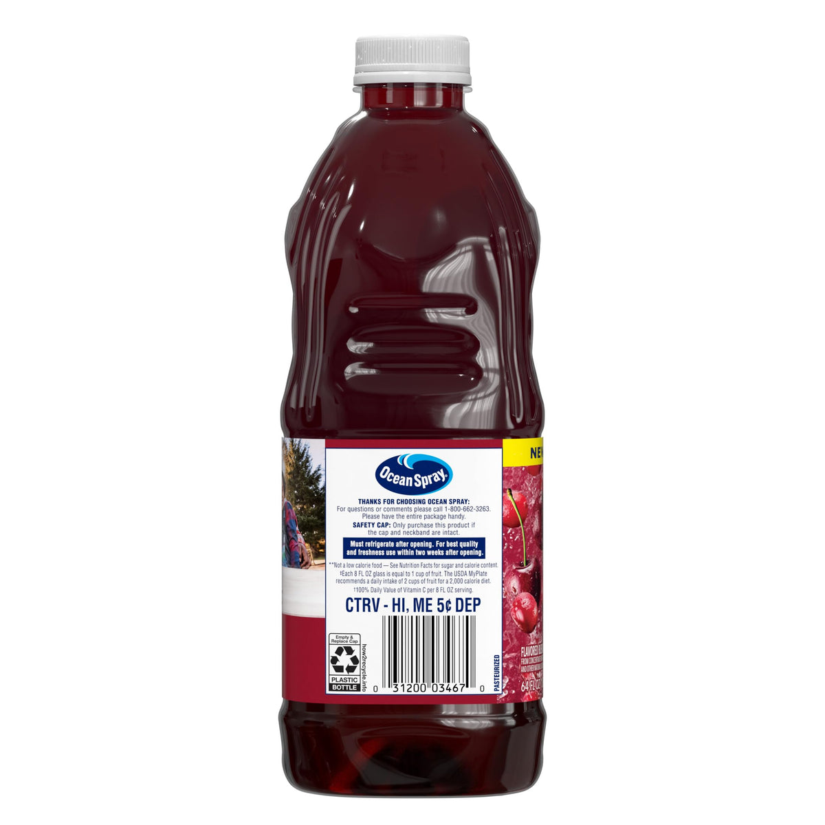 Ocean Spray 100% Juice Cranberry Cherry Blend – 64 oz Bottle (Pack of 8) | No Added Sugar