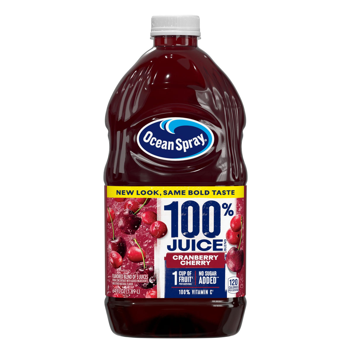 Ocean Spray 100% Juice Cranberry Cherry Blend – 64 oz Bottle (Pack of 8) | No Added Sugar