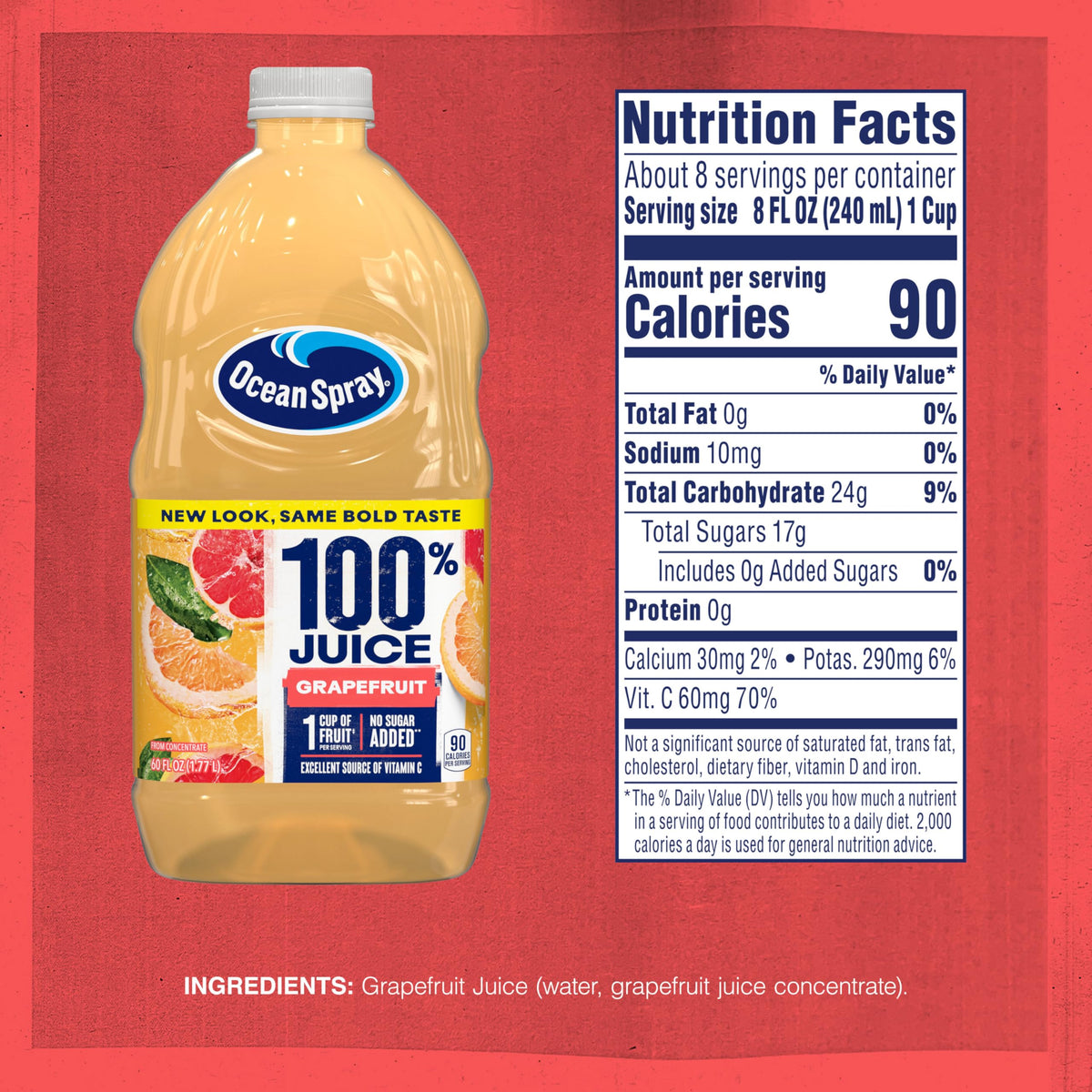 Ocean Spray 100% Grapefruit Juice, 60 oz – Pack of 8