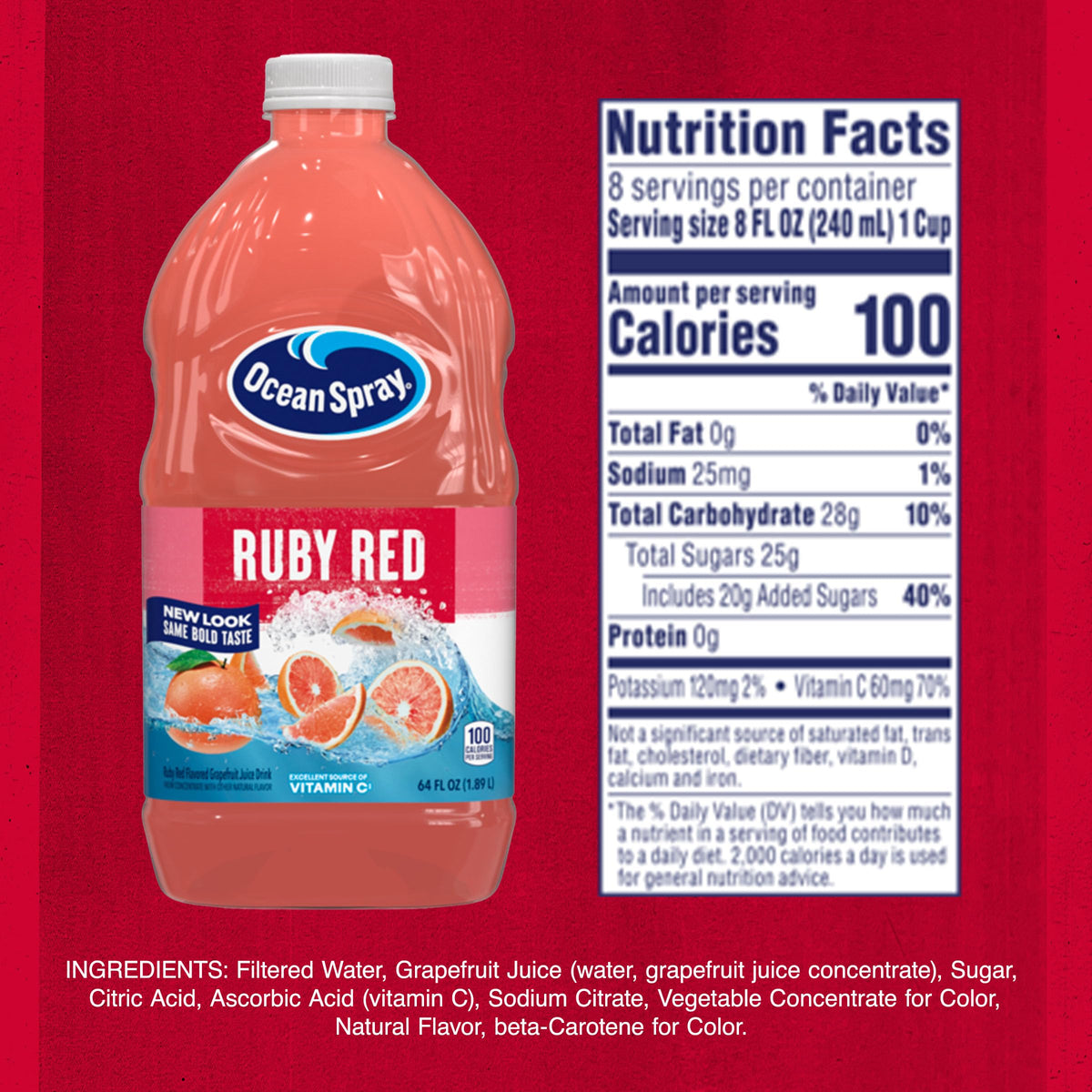 Ocean Spray Ruby Red Grapefruit Juice Drink, 64 Fl Oz Bottle (Pack of 8) – No HFCS & Vitamin C