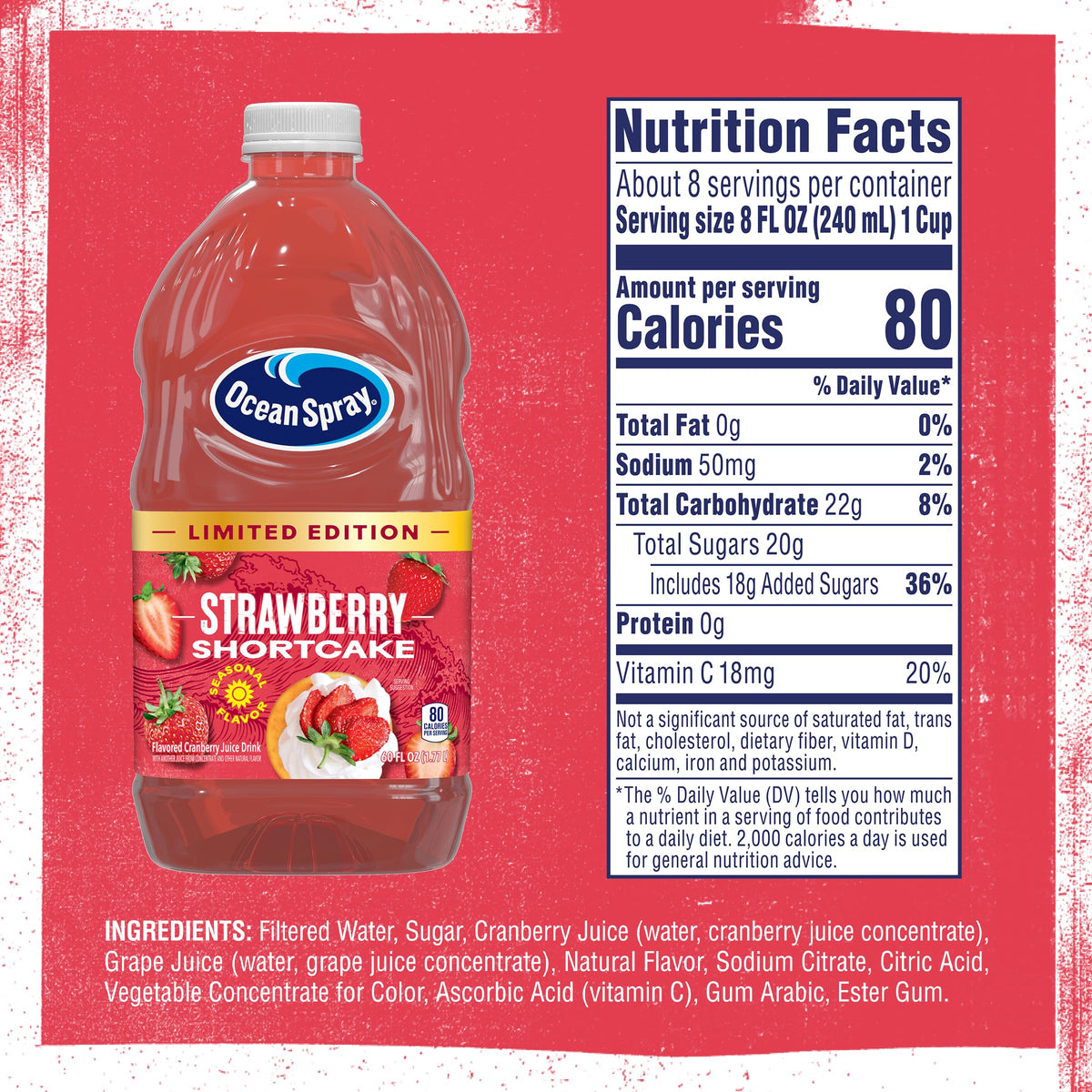 Ocean Spray Strawberry Shortcake Juice Drink, 60 Fl Oz Bottle (Pack of 8)
