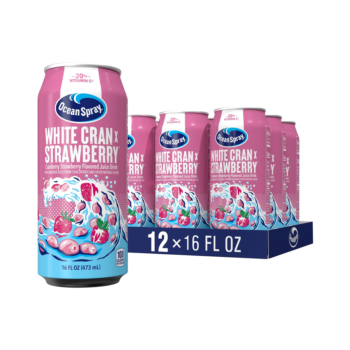 Ocean Spray White Cran-Strawberry Juice Drink – 16 fl oz Can (12 Pack) | No HFCS, Vitamin C