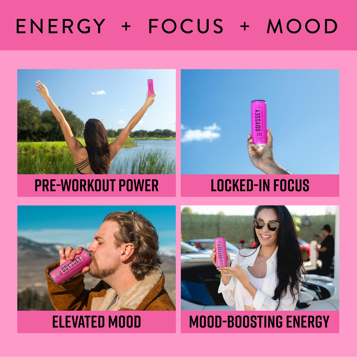 Odyssey Elixir Functional Energy Drink – 222 mg Caffeine for Focus & Mood (12 Pack)