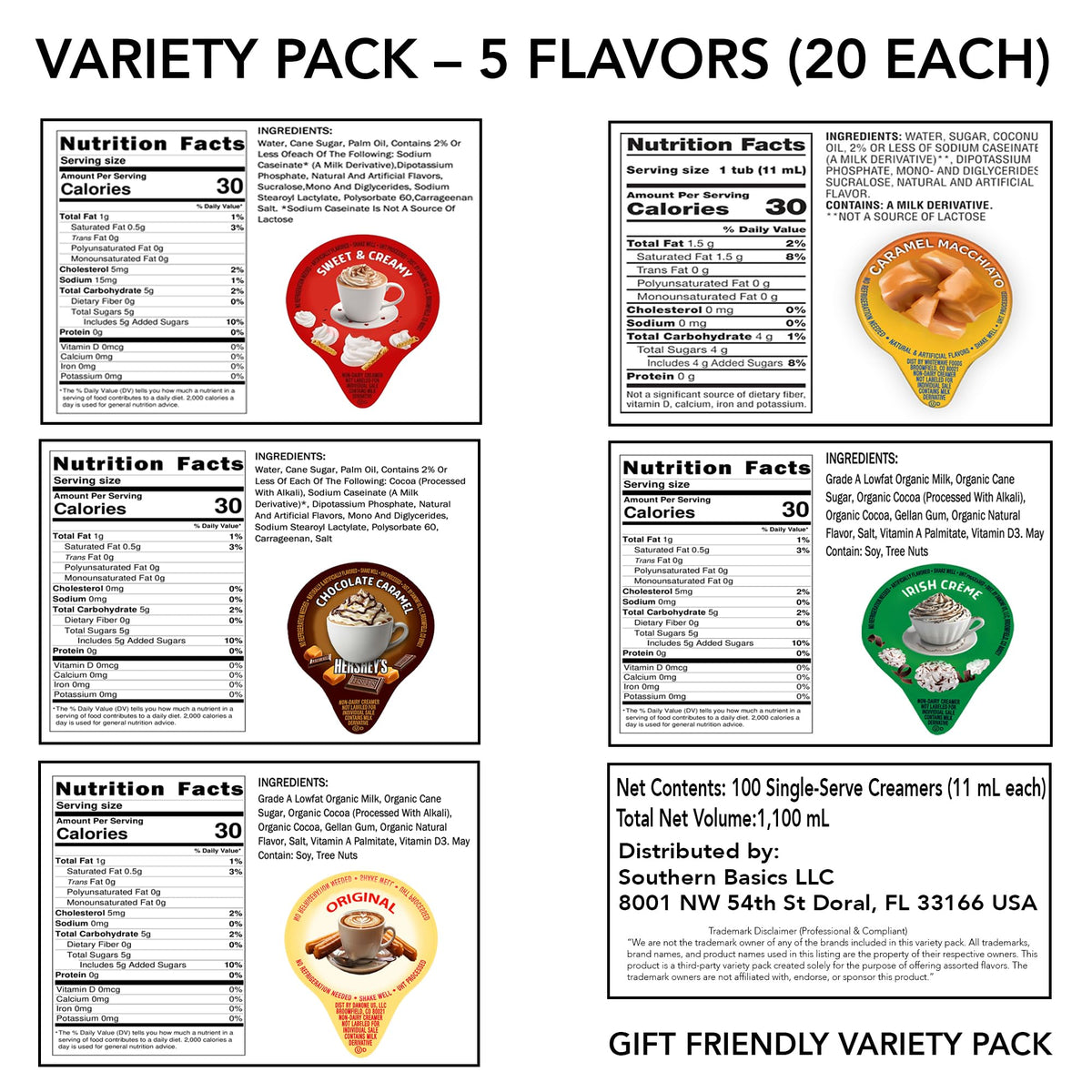 Office Roast Variety Pack Creamers – 100 No-Refrigeration Liquid Singles