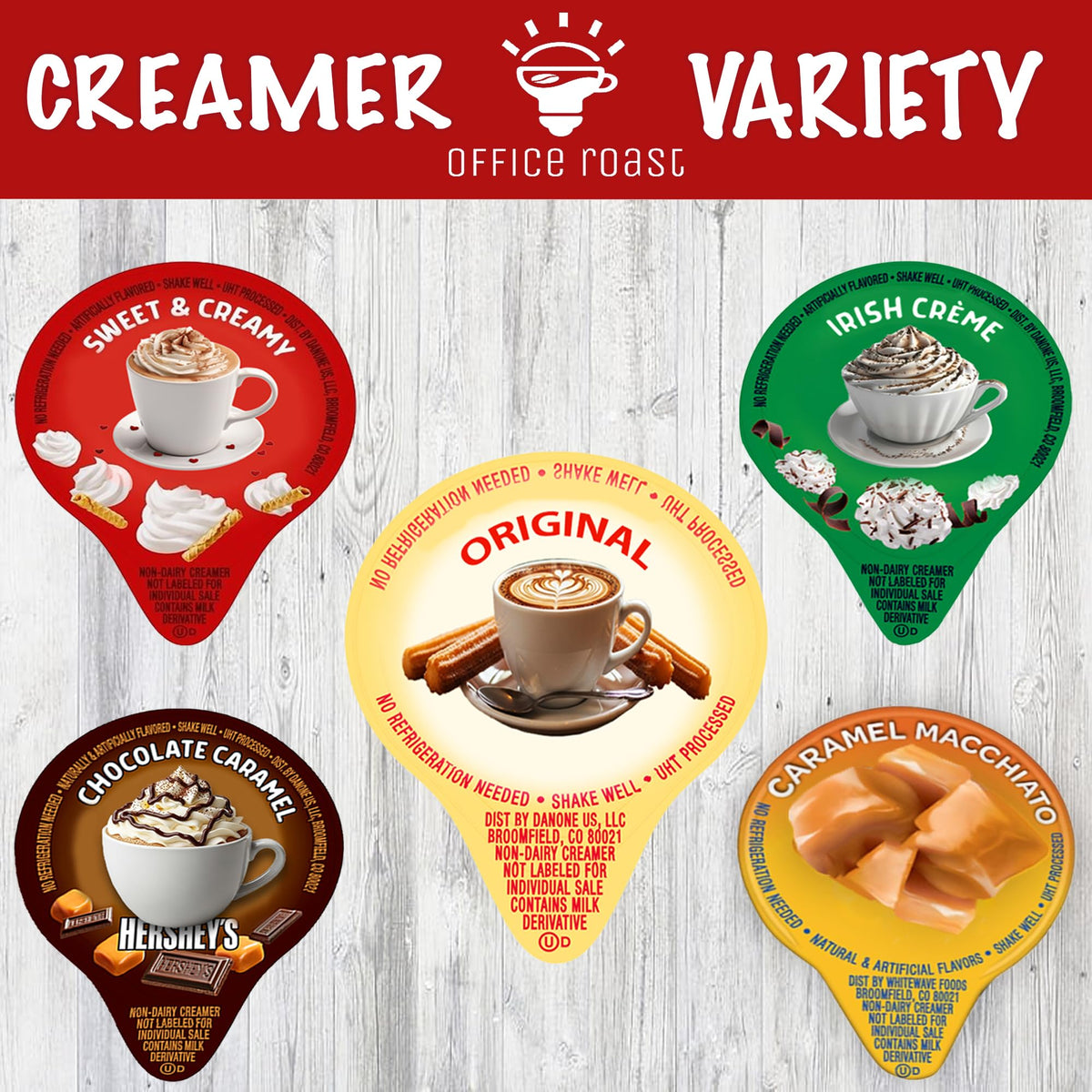 Office Roast Variety Pack Creamers – 100 No-Refrigeration Liquid Singles