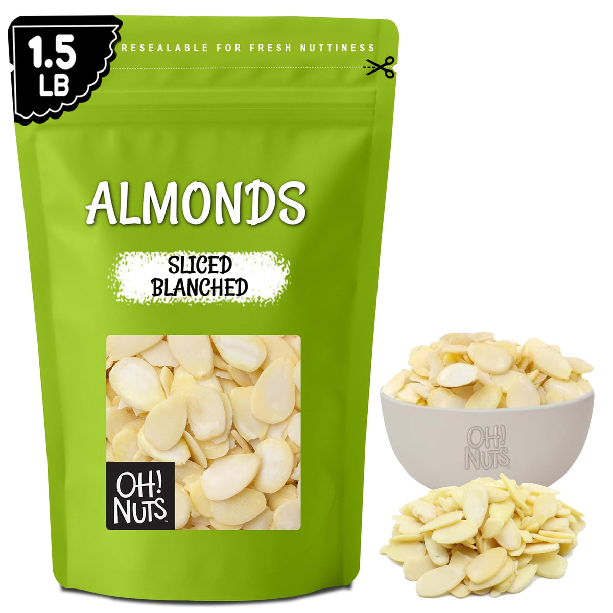 Oh! Nuts Almonds Blanched Sliced - Raw 1.5 lb | High-Protein & Kosher