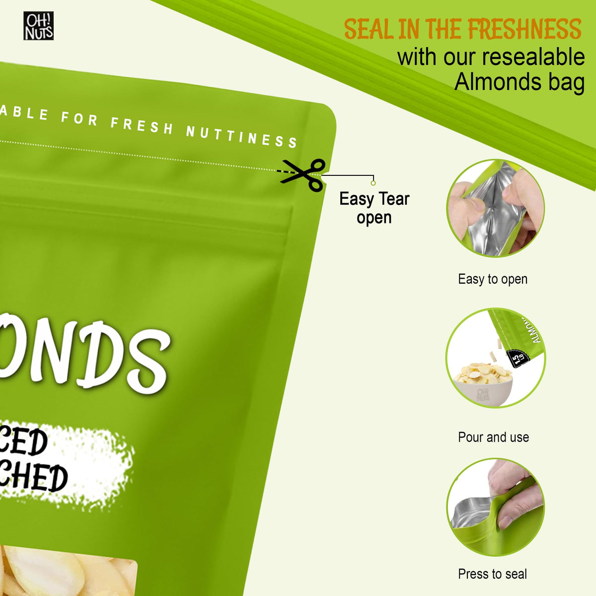 Oh! Nuts Almonds Blanched Sliced - Raw 1.5 lb | High-Protein & Kosher