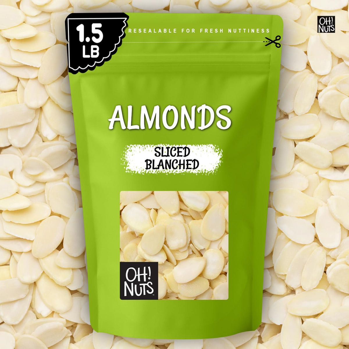 Oh! Nuts Almonds Blanched Sliced - Raw 1.5 lb | High-Protein & Kosher