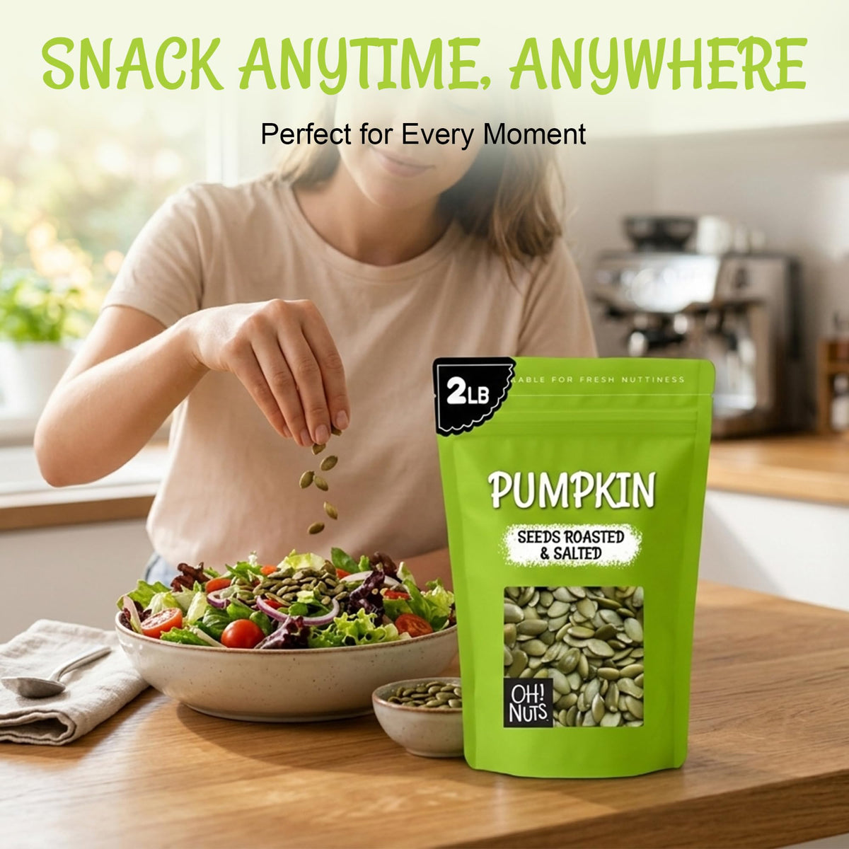 Oh! Nuts Pumpkin Seeds - Roasted Salted Pepitas, 2 lb Bulk Bag | Fresh, No Shell & Kosher