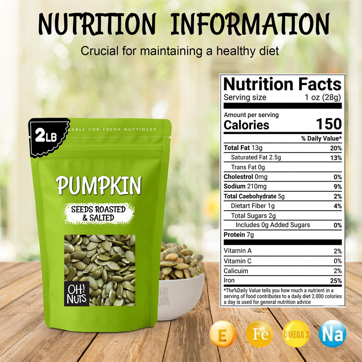Oh! Nuts Pumpkin Seeds - Roasted Salted Pepitas, 2 lb Bulk Bag | Fresh, No Shell & Kosher