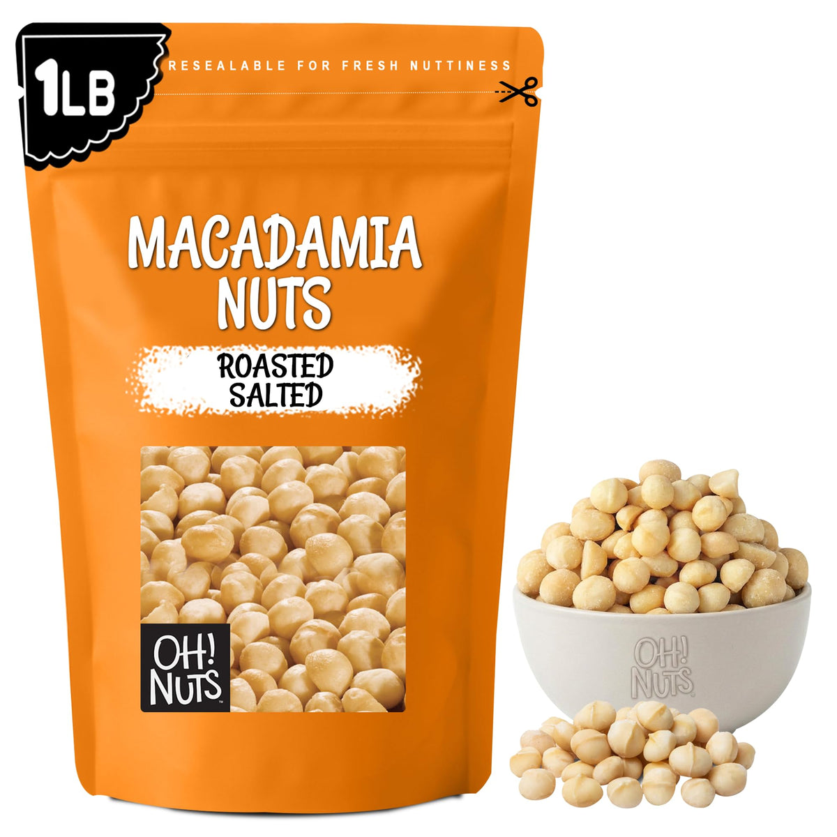Oh! Nuts Roasted Salted Macadamia Nuts – 1 lb | Premium Dry-Roasted Macadamias