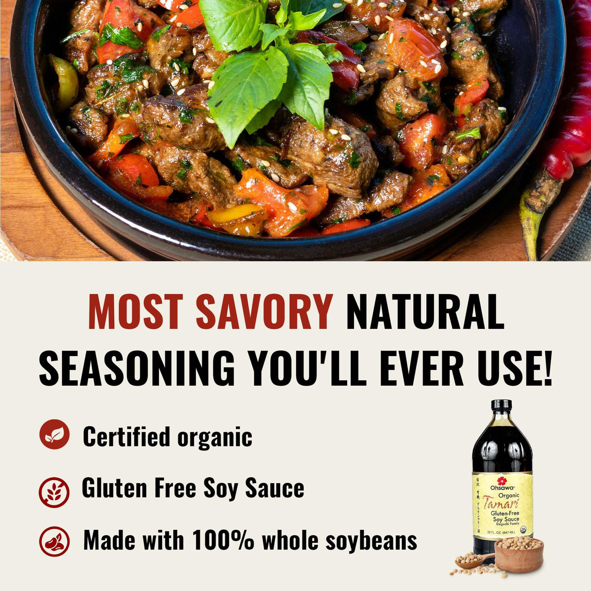 Ohsawa Wheat-Free Tamari Soy Sauce - Traditionally Brewed, Gluten-Free, Non-GMO, 32 Fl Oz