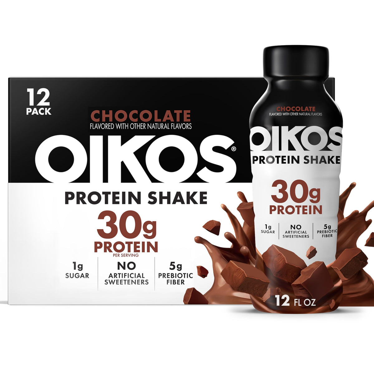 Oikos Chocolate Protein Shake – 30g Protein, Shelf-Stable Ready-to-Drink, 12 fl oz Pack