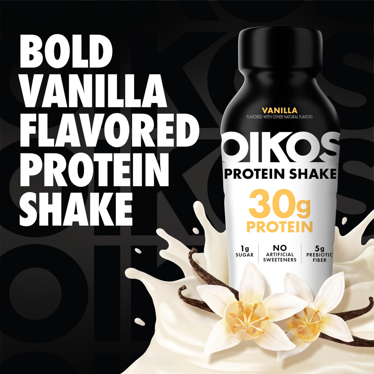 Oikos Vanilla Protein Shake — 30g Protein, Shelf-Stable Ready-to-Drink, 12 Bottles
