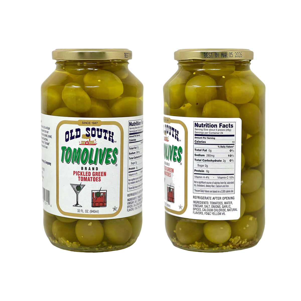 Old South Tomolives 2-Pack (64 oz) with Coasters — Martini Garnish
