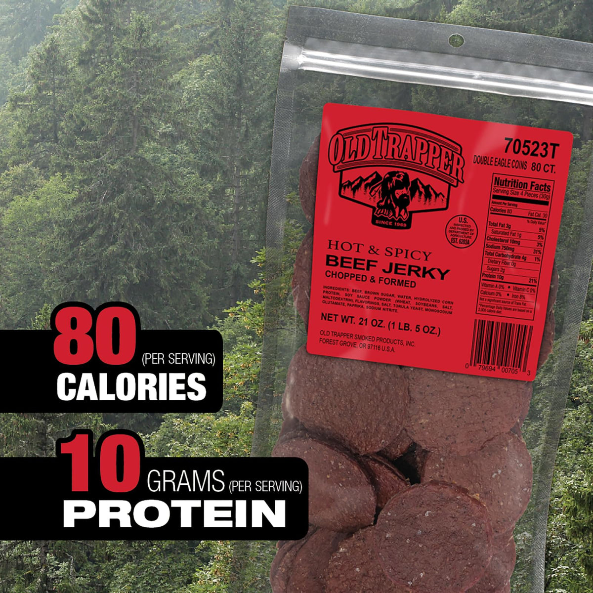 Old Trapper Double Eagle Hot & Spicy Beef Jerky – 21 oz, 10 g Protein, 80 Calories per Serving