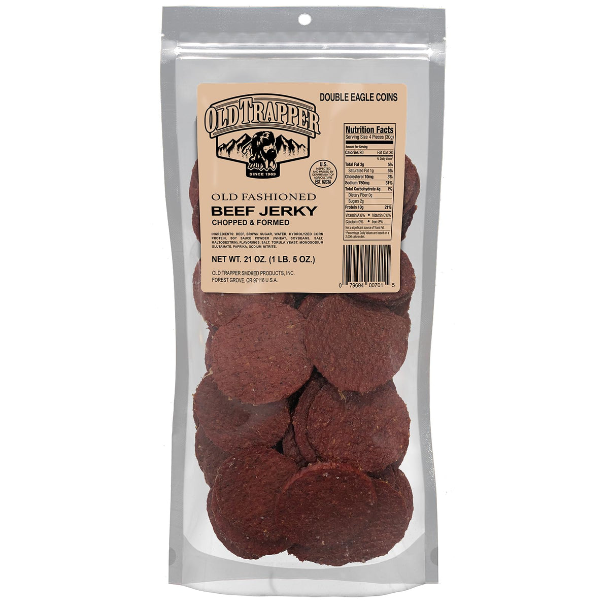 Old Trapper Double Eagle Beef Jerky - Old-Fashioned Flavor, 21 oz Bag, 10 g Protein, 80 Calories per Serving