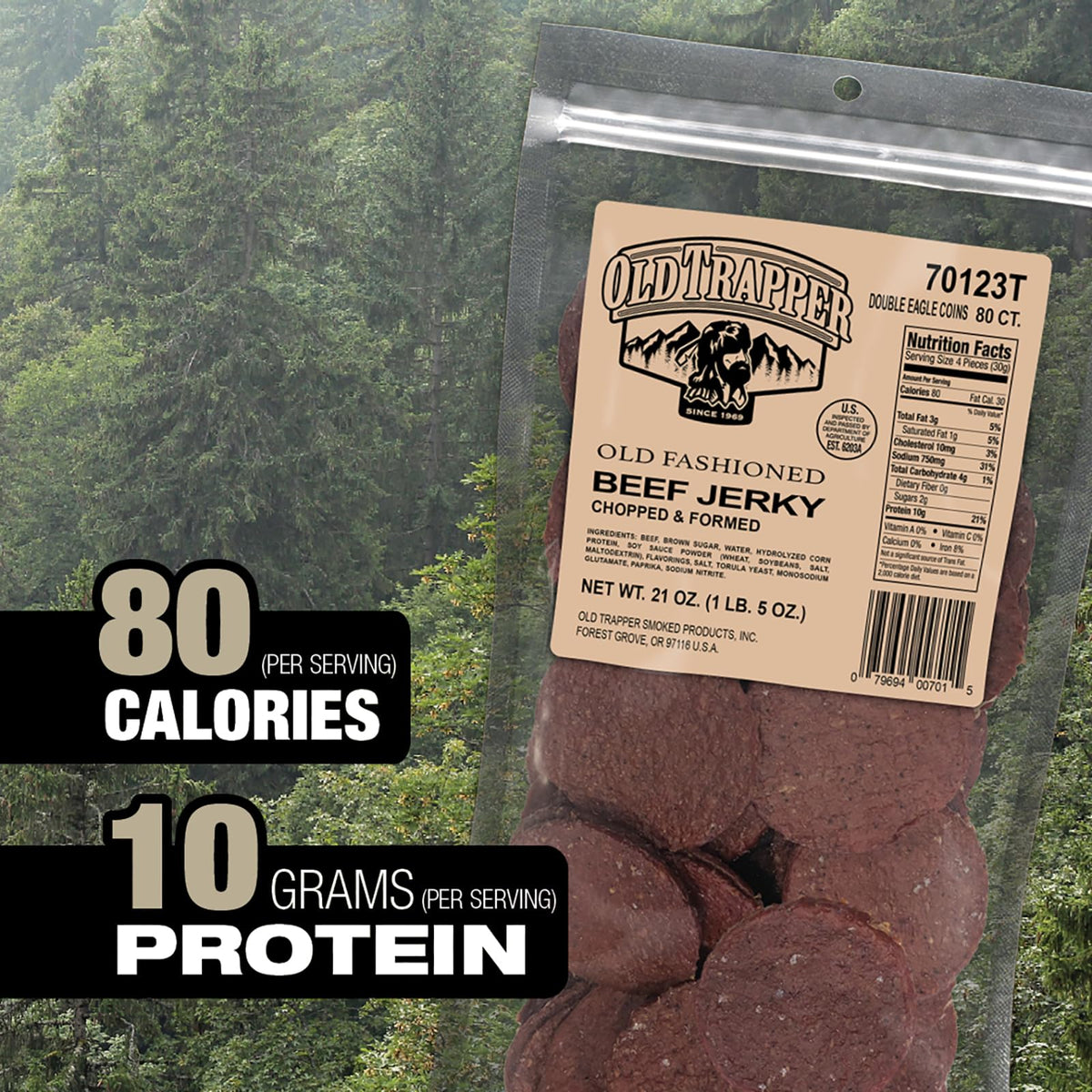 Old Trapper Double Eagle Beef Jerky - Old-Fashioned Flavor, 21 oz Bag, 10 g Protein, 80 Calories per Serving