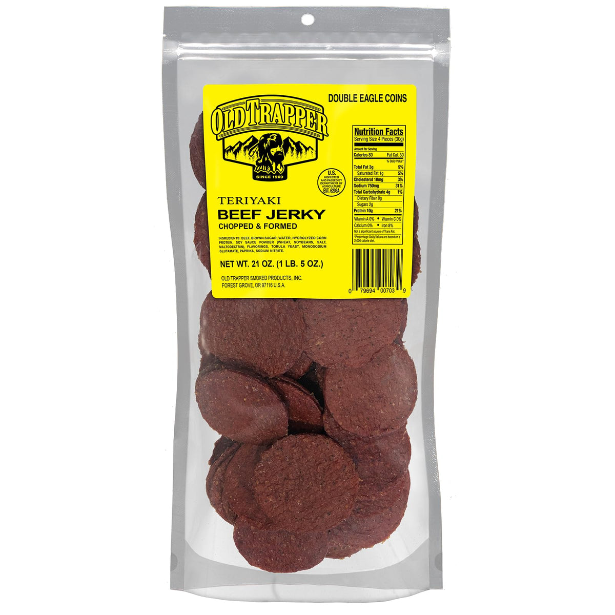 Old Trapper Double Eagle Beef Jerky – Teriyaki, 21oz, 10g Protein, 80 Cal per Serving