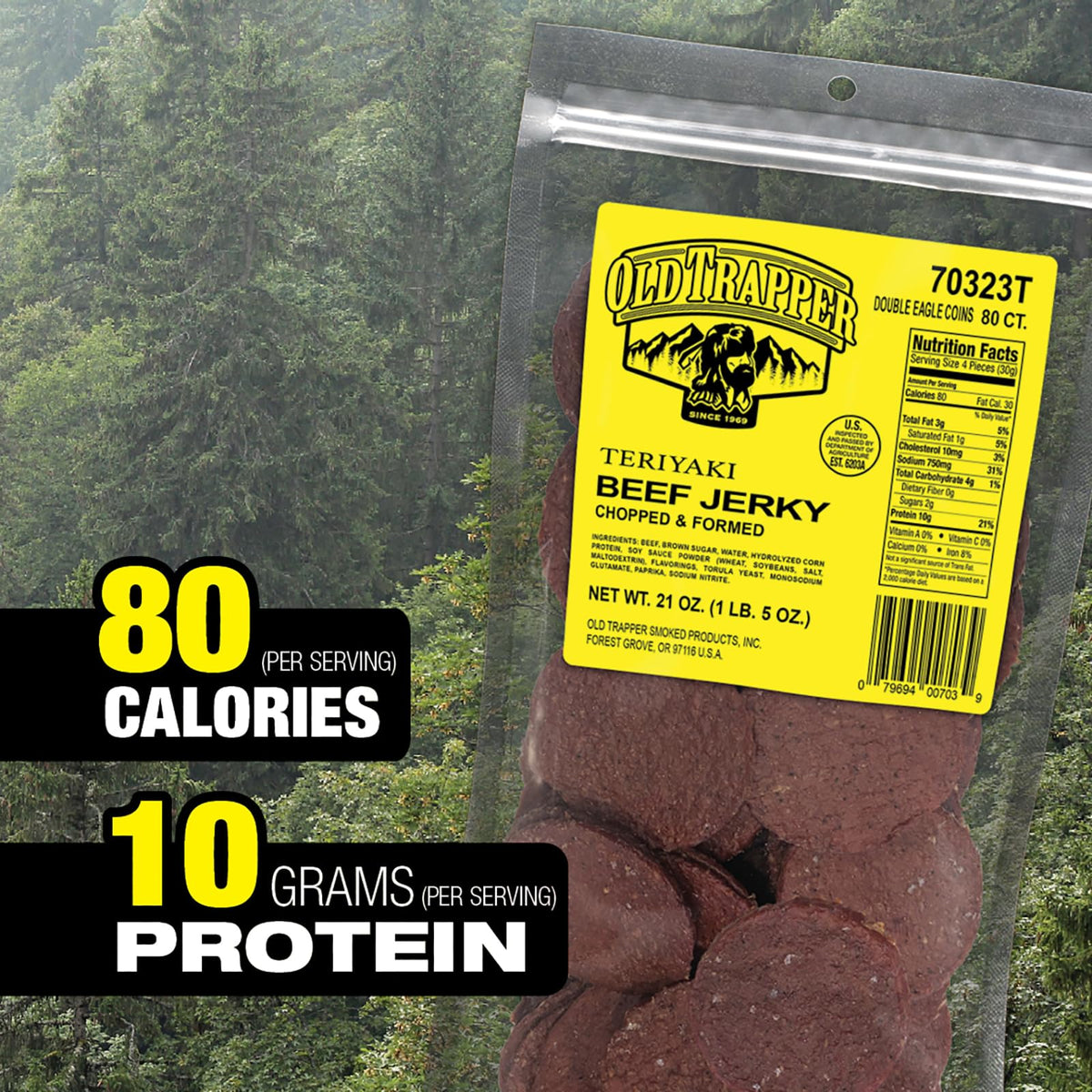 Old Trapper Double Eagle Beef Jerky – Teriyaki, 21oz, 10g Protein, 80 Cal per Serving