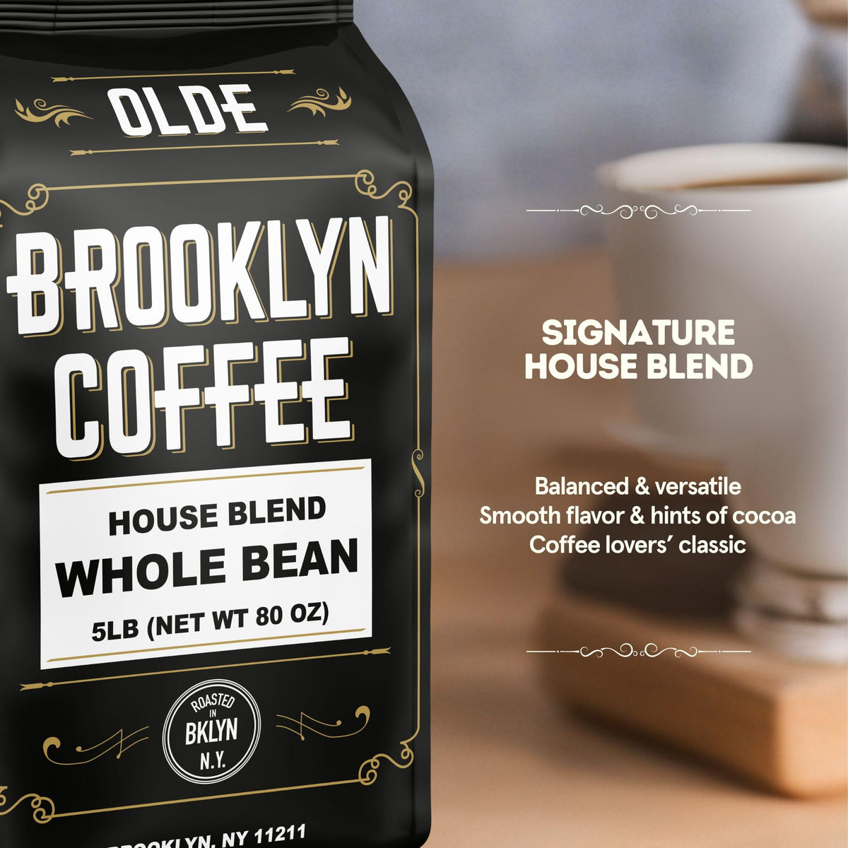 OLDE BROOKLYN COFFEE — House Blend Whole Bean, Medium Roast, 5 lb Bulk