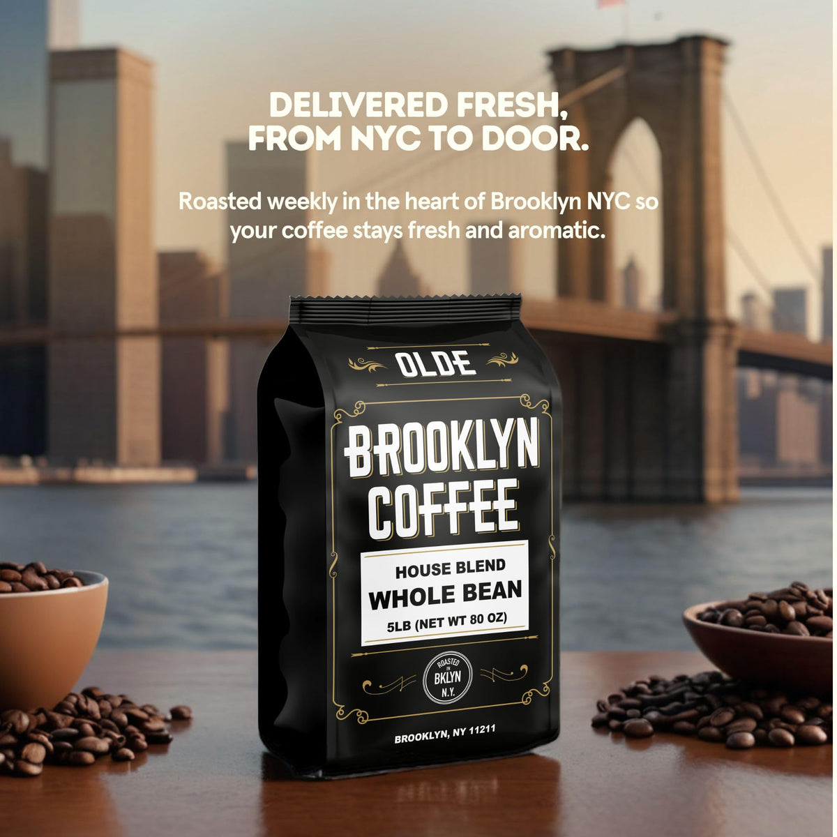 OLDE BROOKLYN COFFEE — House Blend Whole Bean, Medium Roast, 5 lb Bulk