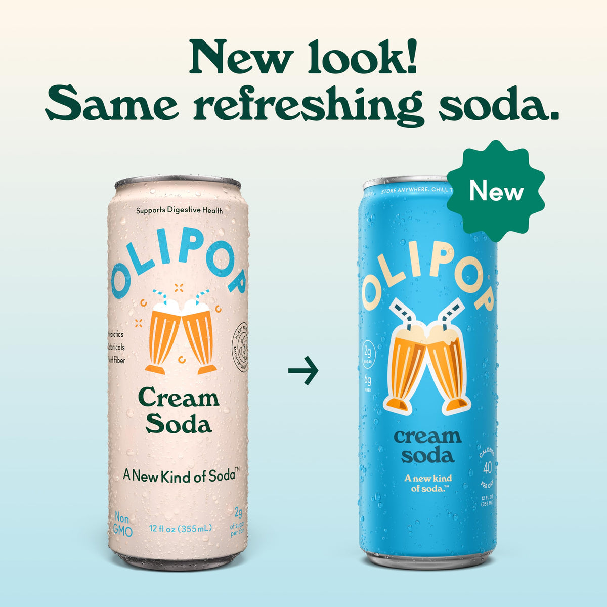 OLIPOP Cream Soda Prebiotic Soda – 12-Pack, Gluten Free, GMO Free