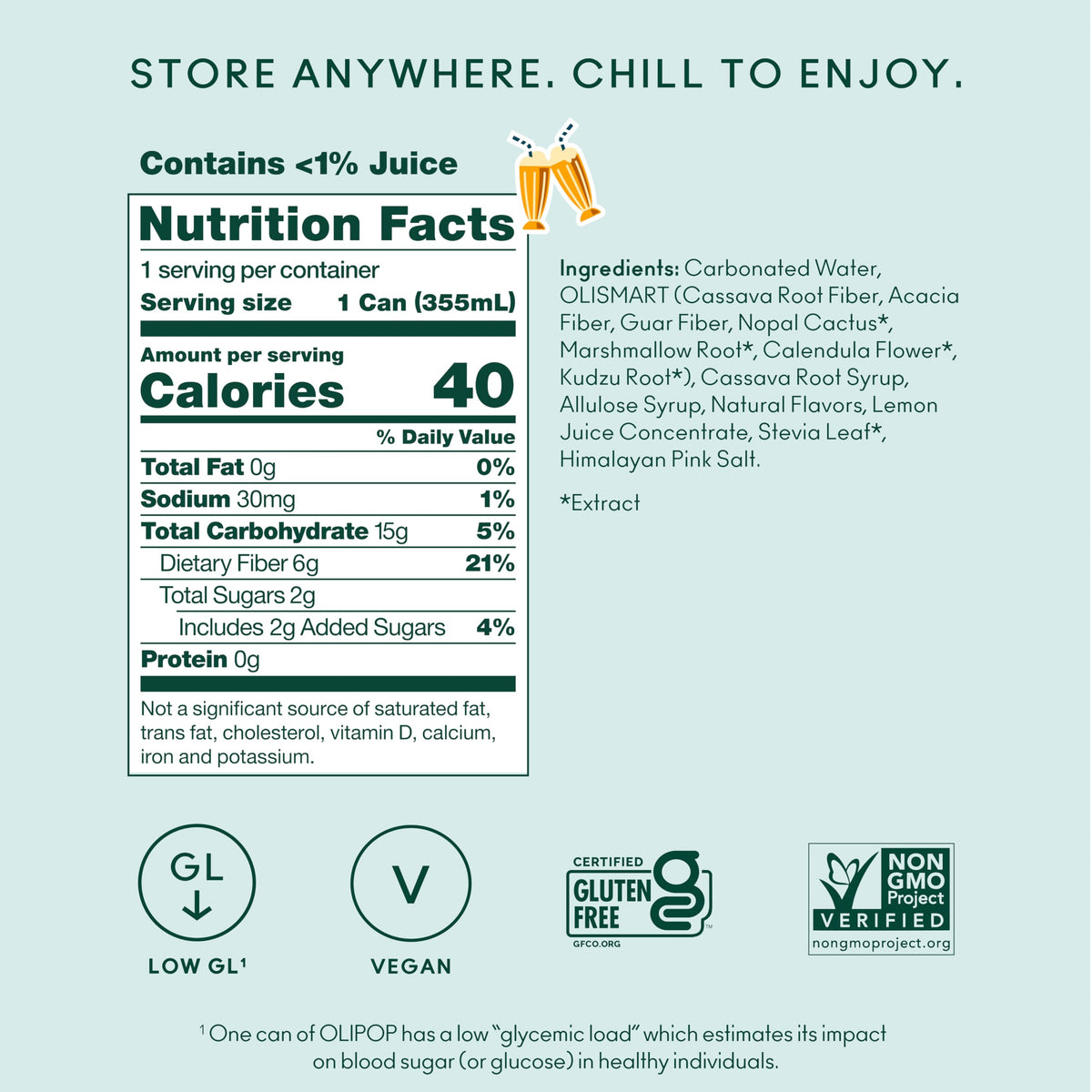 OLIPOP Cream Soda Prebiotic Soda – 12-Pack, Gluten Free, GMO Free