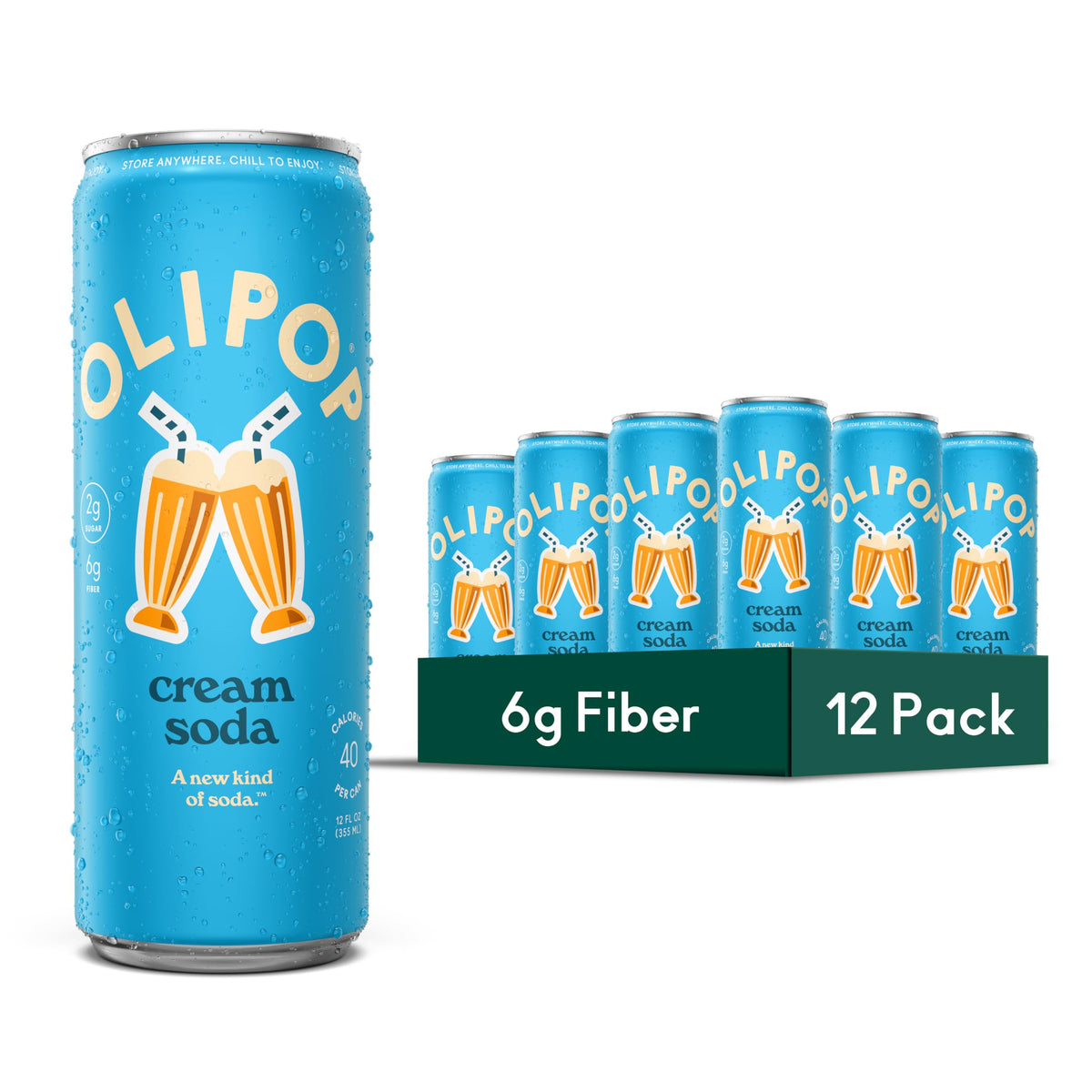 OLIPOP Cream Soda Prebiotic Soda – 12-Pack, Gluten Free, GMO Free