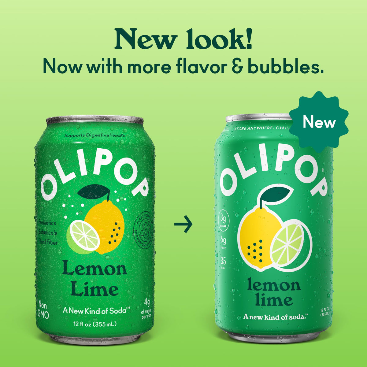 OLIPOP Lemon Lime Prebiotic Soda – Pantry Pack (12 Cans), Gluten Free & Non-GMO