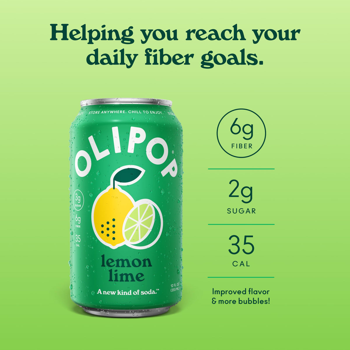 OLIPOP Lemon Lime Prebiotic Soda – Pantry Pack (12 Cans), Gluten Free & Non-GMO