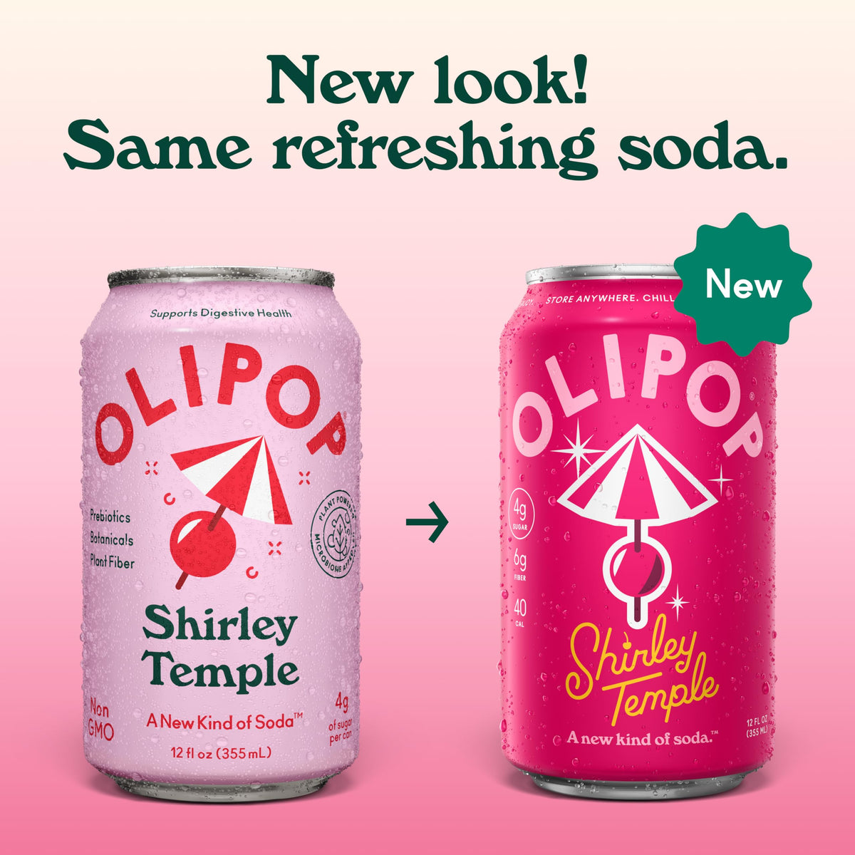 OLIPOP Shirley Temple Prebiotic Soda – 12-Pack Pantry Pack | Gluten Free, Non-GMO, 6 g Fiber per Can